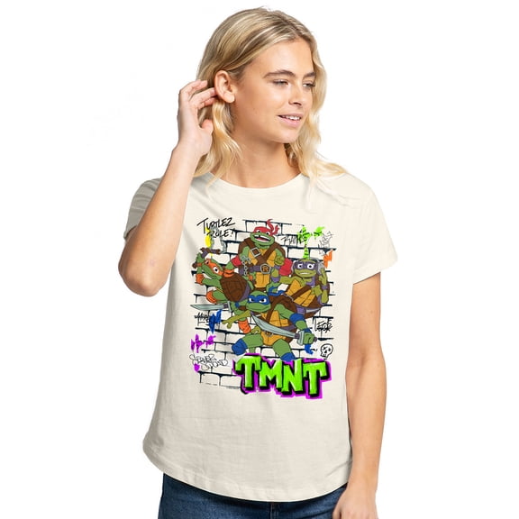 Tales Of The Teenage Mutant Ninja Turtles Poster Brick Wall Women's Graphic T-Shirt Rolled Sleeve Tee
