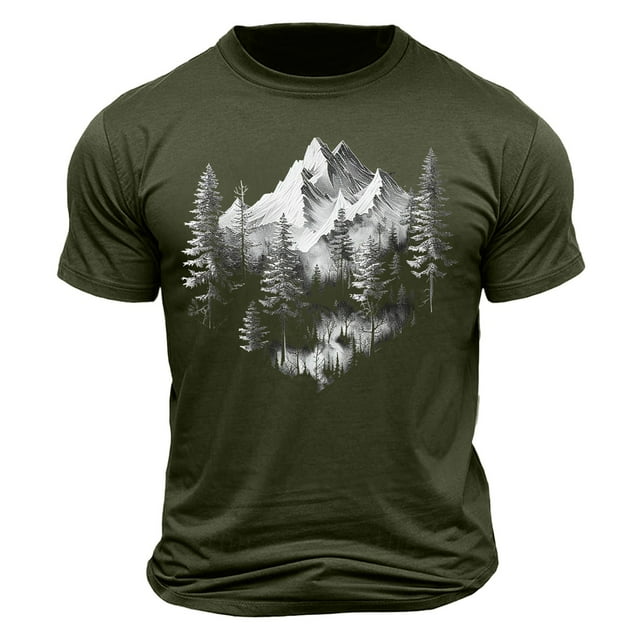 Camisa Casual de Cuello de la Tripulación de la Impresión de la Selva de Manga Corta Top Ligero de Poliéster para los Hombres, Camiseta de Manga Corta para el Uso Diario de Primavera Verano