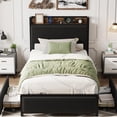 thumbnail image 3 of Bed Frame with 2 Storage Drawers and Charging Station, Upholstered Platform Bed Frame with Storage Headboard, 3 of 6