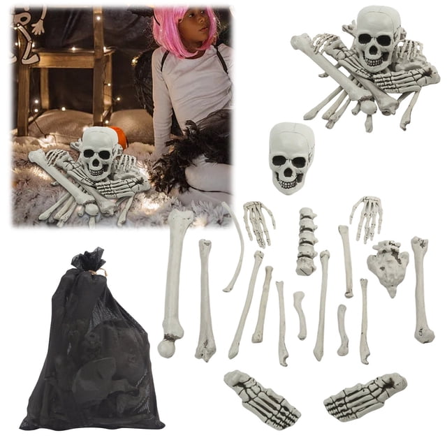 JJKBVCLO 19 Of Human Skeleton Bulk Suit Halloween Simulation Model Escape Loose Bone Props Atmosphere Props Decoration