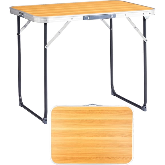 Folding Table 2.3 Foot Portable Heavy Duty Plastic Fold-in-Half Utility Table Small Indoor Outdoor Adjustable Height Folding with Carrying Handle, Camping and Party (Brown)