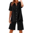 thumbnail image 6 of GILIGEGE Linen Sets for Women 2 Piece Summer Women's Solid Color Fashion Casual Cotton Linen Pocket Long Sleeve Shirt Short Jacket Suit Lounge Beach Vacation Two Piece Outfits Tracksuits Black S, 6 of 8