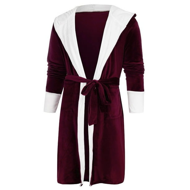 fleece lined dressing gown Mens Flannel Fleece Hooded Dressing Gown Sherpa Lined Robe with Belt &  Pockets
