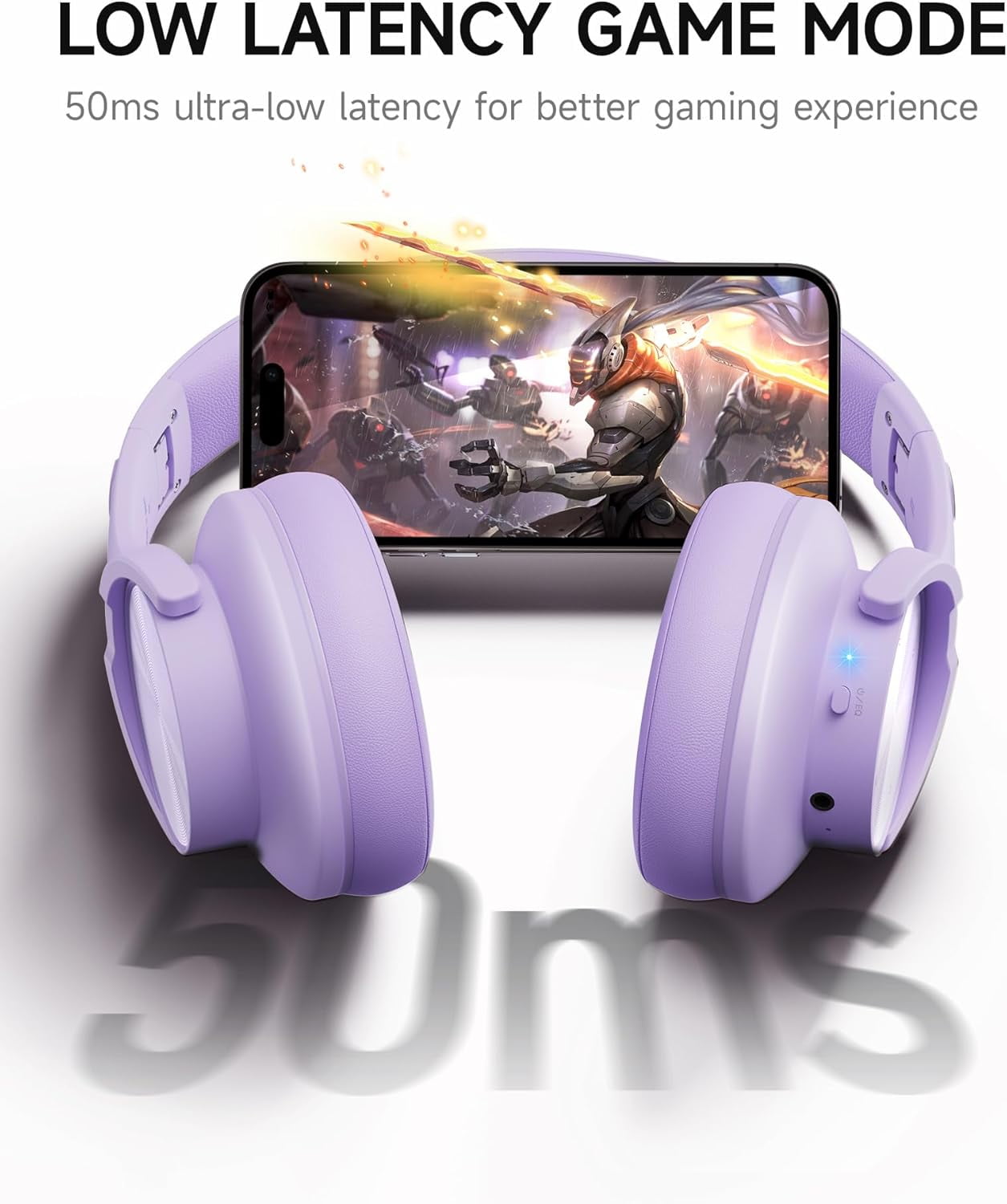 Picun B8 Bluetooth Headphones, 120 Hours Headphone Wireless Bluetooth, Hands-Free Calls, 3EQ & Game Mode, Foldable Headphones Over Ear for Travel Home Office Cellphone PC Purple