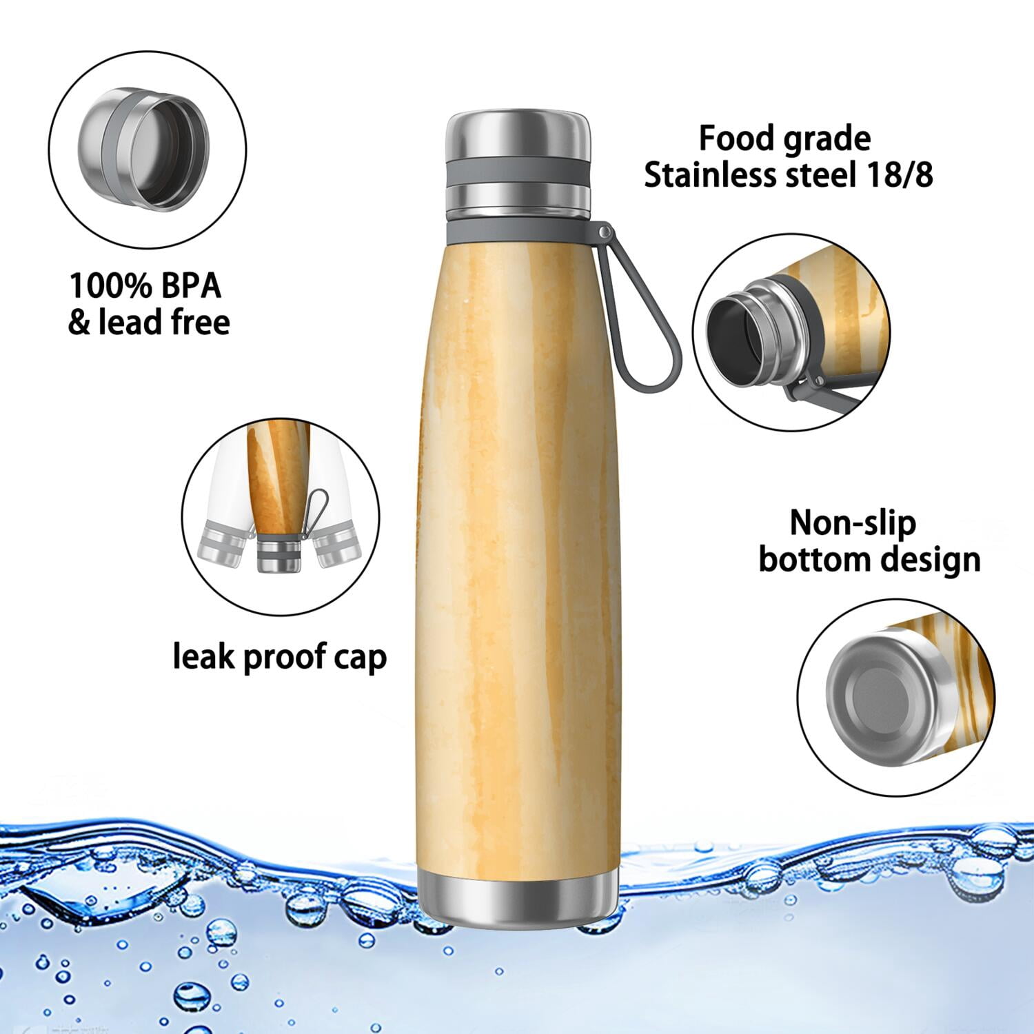 29oz Insulated Water Bottle with Tea Infuser, Stainless Steel Travel Mug, Wood Print