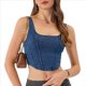 thumbnail image 1 of Top Vaquero Sin Mangas con Escote Cuadrado y Dobladillo Asimétrico para Mujer, de Alta Elasticidad Azul Profundo L, 1 of 9