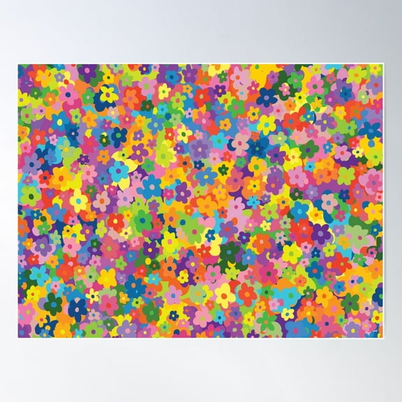 Rainbow Flowers Psychedelic Vintage Floral Pattern Poster Wall Art, Modern Wall Decor For Living Room Bedroom, 8x12 UNFRAMED