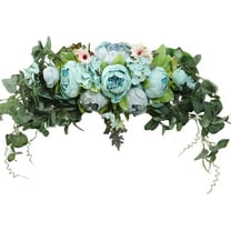 HAOSHICS Wedding Arch Flowers, 30 Inch Rustic Artificial Floral Swag for Lintel, Arbor and Ceremony, Green Leaves Rose Peony Door Wreath Reception Backdrop Home Decoration, Blue