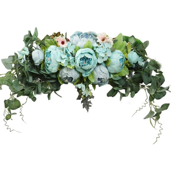 HAOSHICS Wedding Arch Flowers, 30 Inch Rustic Artificial Floral Swag for Lintel, Arbor and Ceremony, Green Leaves Rose Peony Door Wreath Reception Backdrop Home Decoration, Blue