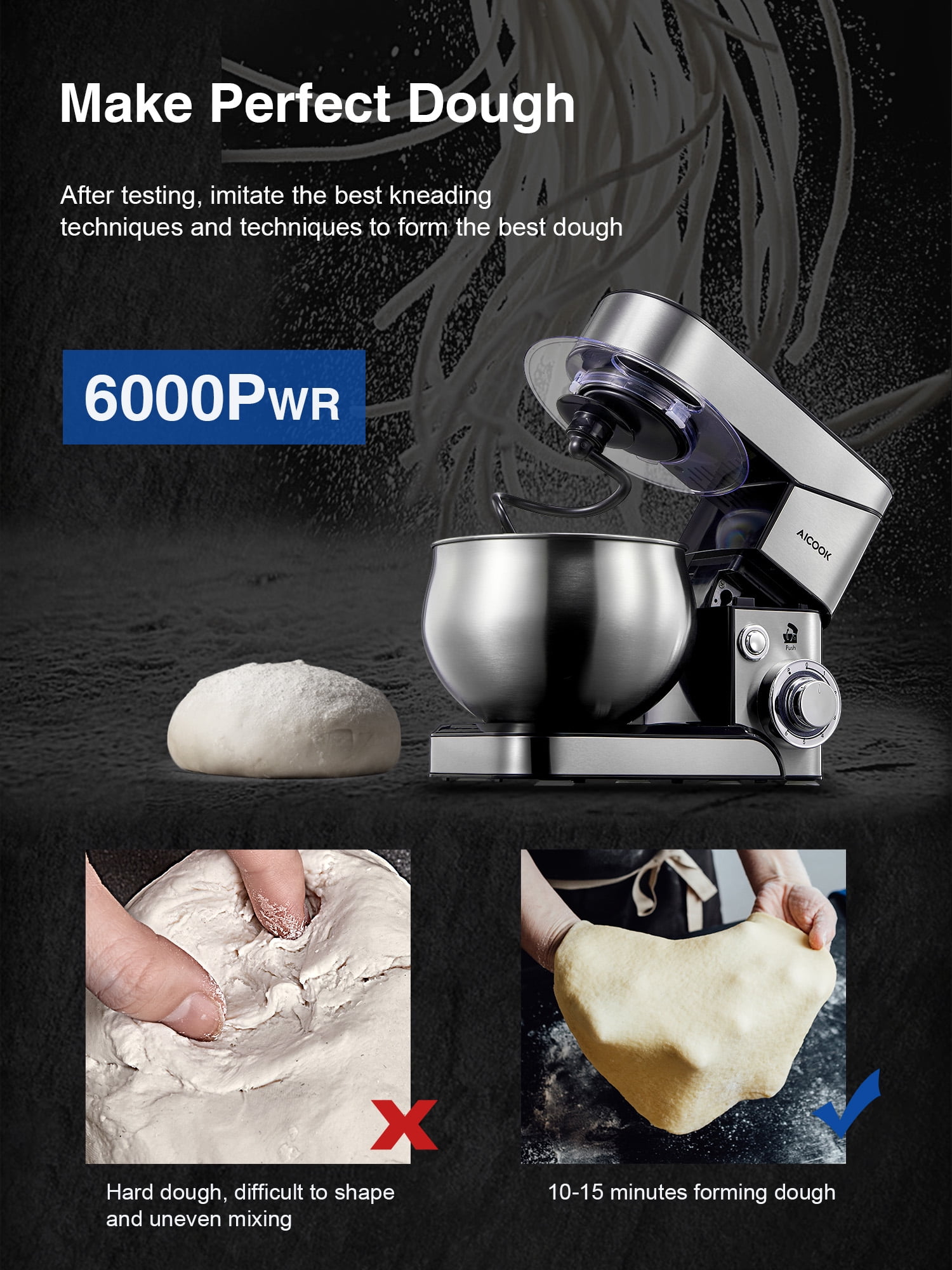 FOHERE 5.8 Qt Stand Mixer, 6 Speed Stainless Steel Mixer, Powerful Kitchen Dough Mixers