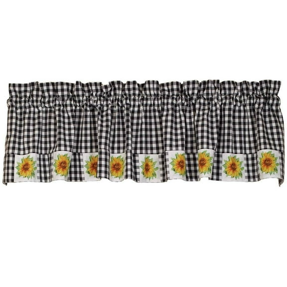 SUNFLOWER PATCHWORK Black Check Window Valance 72" x 14", by The Country House