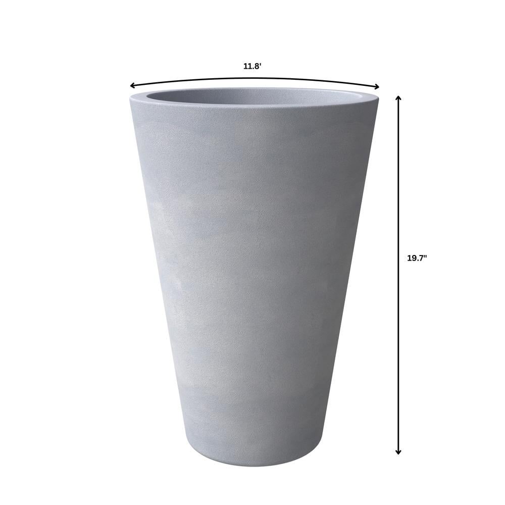 LeisureMod Pebble Fiberstone and MGO Clay Planter, Mid-Century Modern Tapered Round Planter Pot with Drainage Holes for Indoor and Outdoor (Grey, 20 Inch)