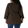 thumbnail image 4 of MODA NOVA Juniors Plus Size Crochet Panel Long Sleeve Ruched Front Blouse, 4 of 6