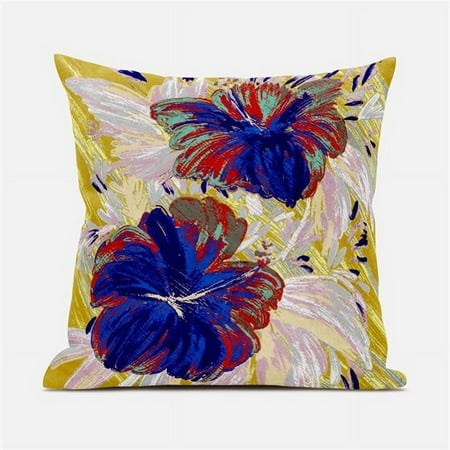 

Amrita Sen Designs 20 x 20 in. Hawaii Floral Duo Suede Blown & Closed Pillow - Yellow Pink & Blue