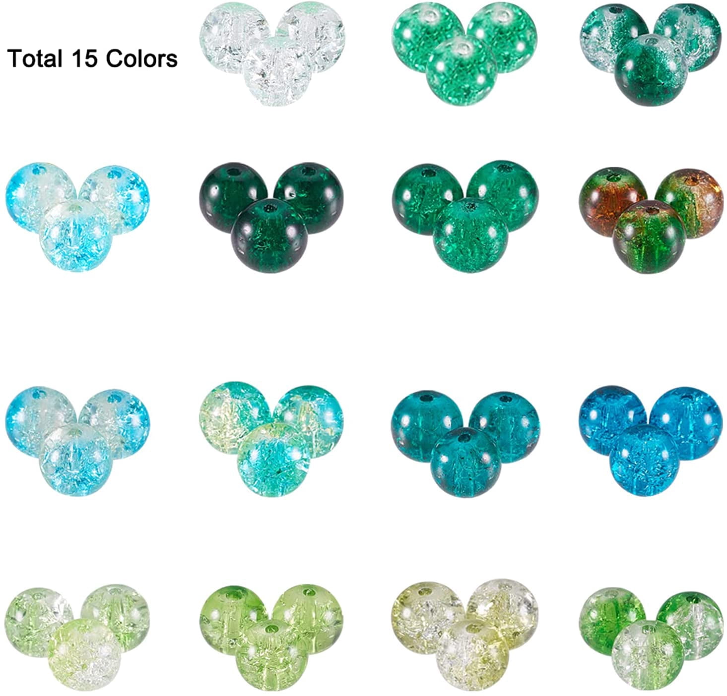 15 Color 8mm Green Glass Beads St Patrick Day Glass Lampwork Round Beads for St Patrick Necklace Bracelet Jewelry Making Mixed Color