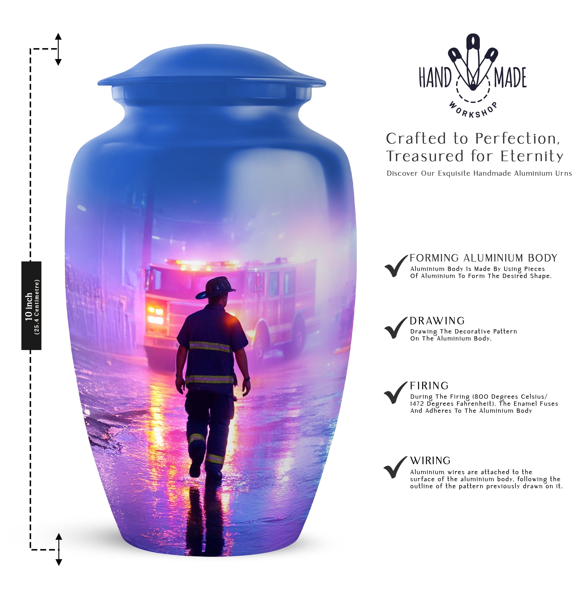 Fire Fighter Cremation Urns For Human Ashes Adult Female Mom, Purple Urns For Human Ashes Man And Woman, Funeral Urn For Adults Male And Female, Large Decorative Urn For Brother, 10 Inch