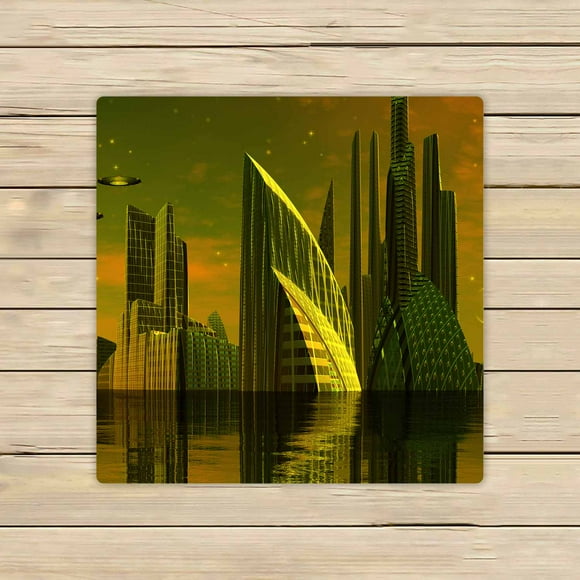 YUSDECOR Modern Alien City Computer Artwork Microfiber Bath Towels Bathroom Body Shower Towel Size 13x13 Inches