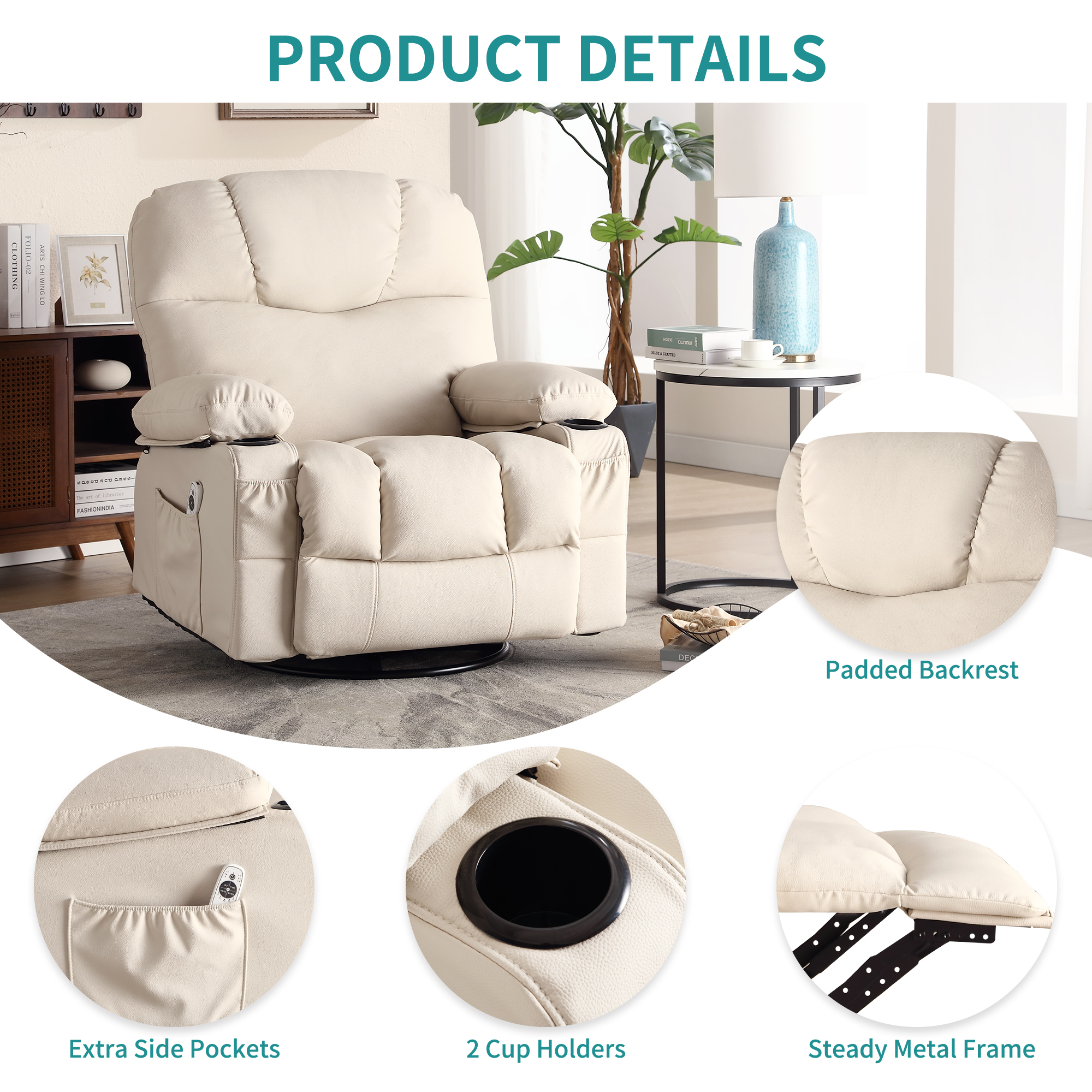 JONPONY Leather match Manual Swivel Massage Recliner Chair,Home Theater ...