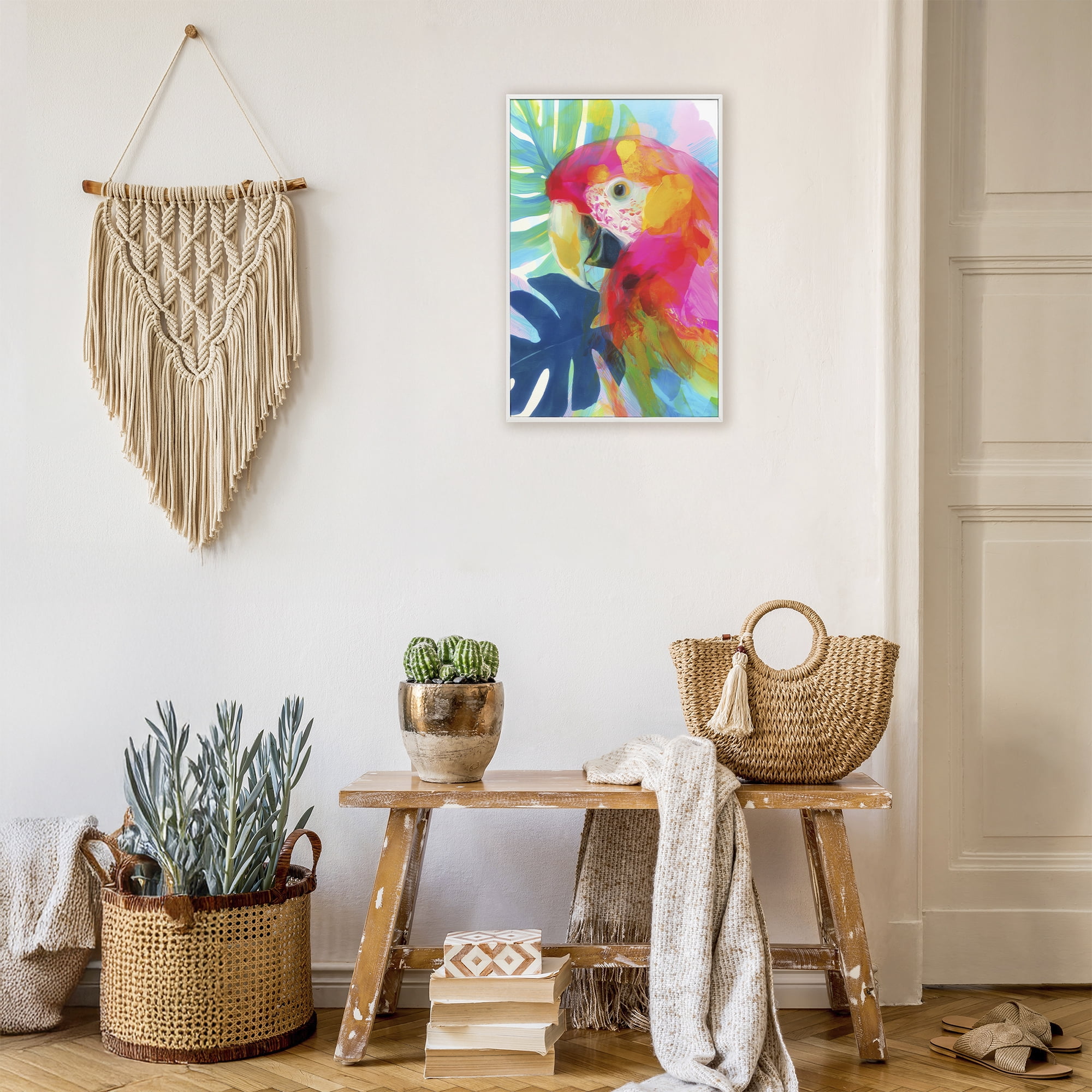 Stupell Industries Scarlet Macaw in Paradise White Framed Giclee Art, design by Chromatic Storm Studio