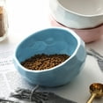 thumbnail image 3 of Slanted Ceramic Dog Cat Bowl with Wooden Stand, Tilted Bulldog Food Water Bowl No Slip Non-Spill BLUE, 3 of 5