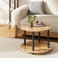 thumbnail image 2 of Modern Brown Round Coffee Table with Wood Top & Metal Frame for Homes Living Room Balcony Office, 2 of 5