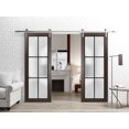 thumbnail image 3 of Sturdy Double Barn Door 64 x 84 inches | Planum 2122 Chocolate Ash Frosted Glass | Stainless Steel 13FT Rail Hangers Heavy Set | Solid Panel Interior Doors, 3 of 6