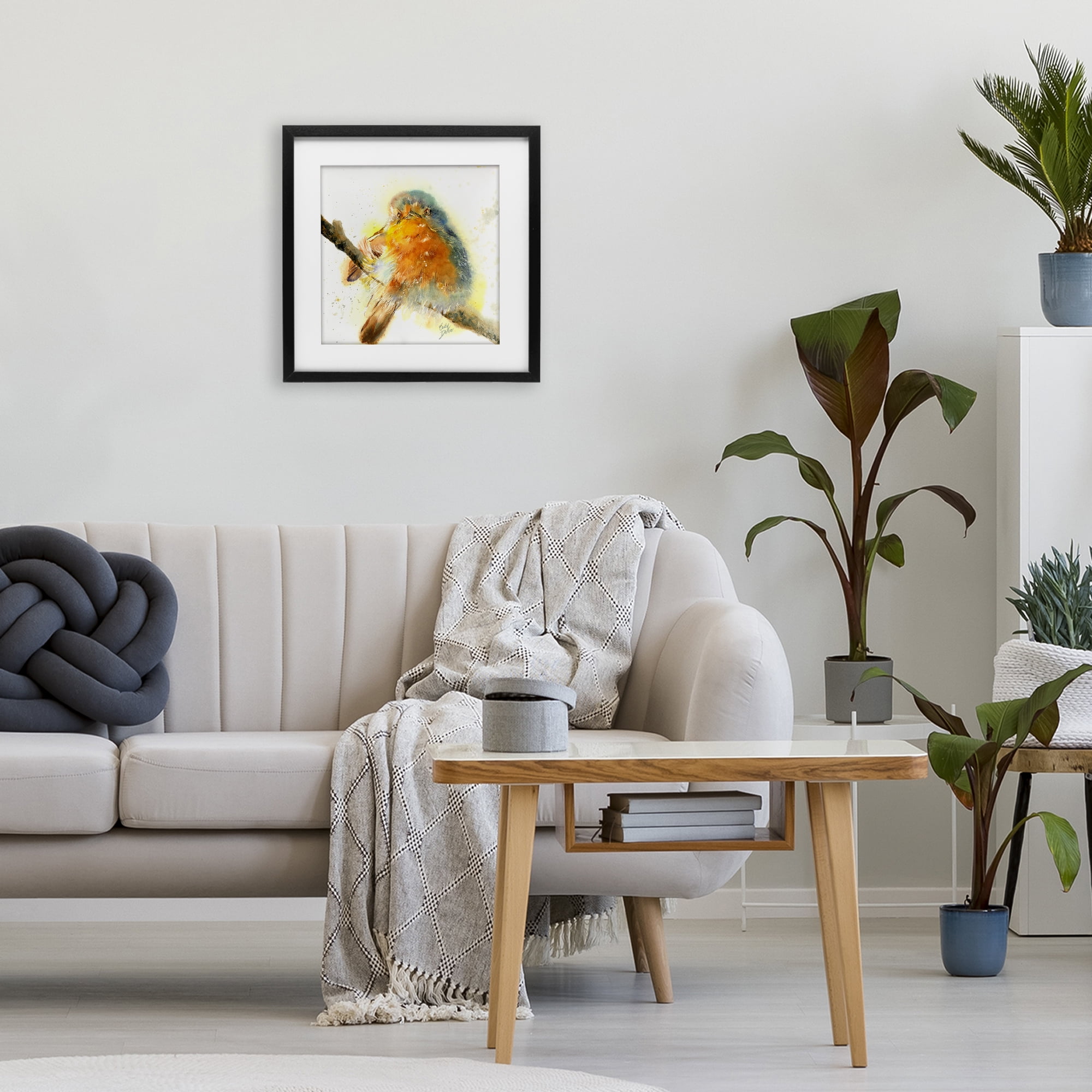 Stupell Industries Seated Songbird Watercolor Black Framed Print Under Glass, design by Cady Driver