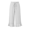 thumbnail image 6 of Capris for Women, Ruffle Hem Drawstring Elastic Waist Wide Leg Capri Pants, Summer Casual Cropped Trousers with Pockets, 6 of 7
