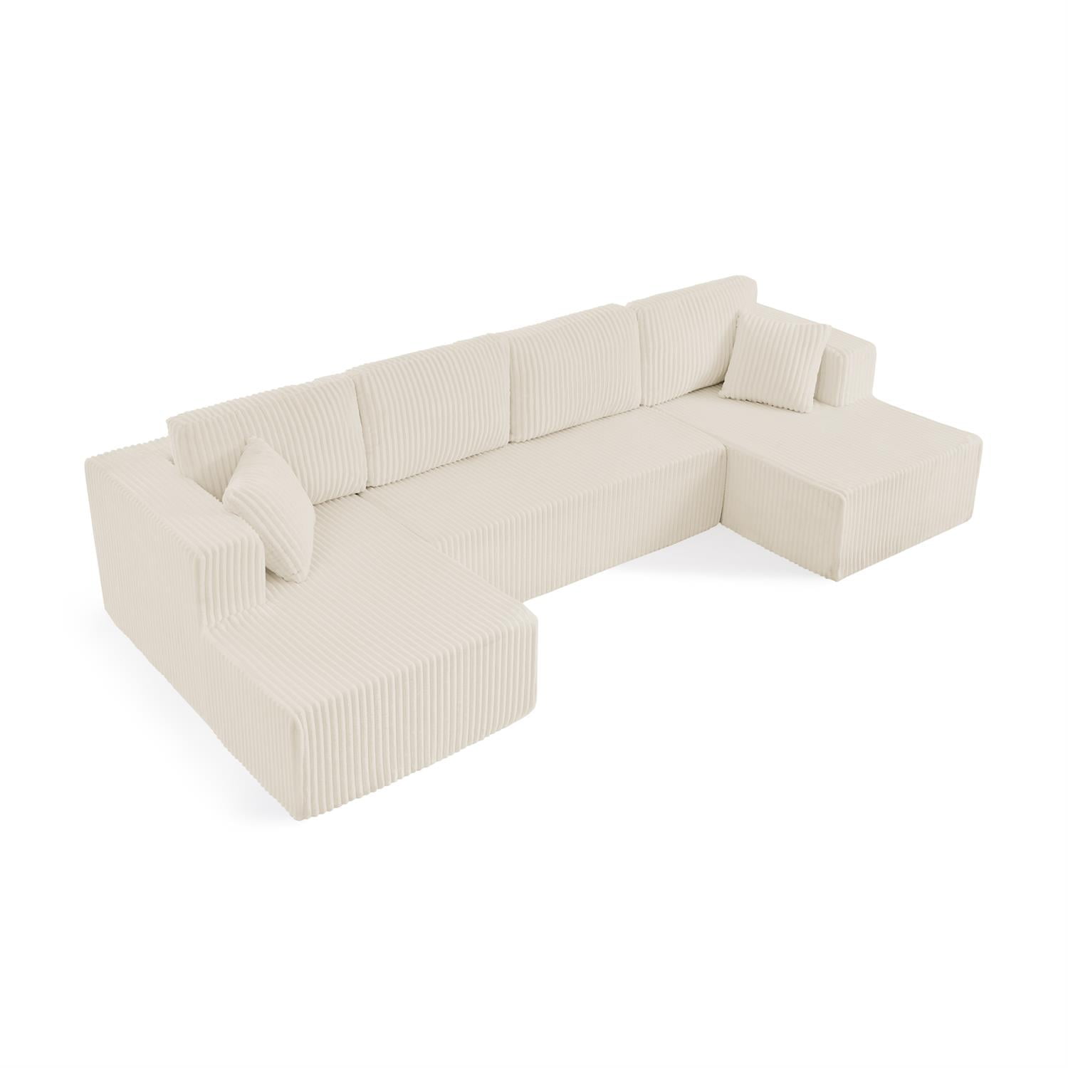 Demi Bonn 132" U-Shaped Modular Sectional Sofa, Modern Corduroy Couch for Living Room & Bedroom, Minimalist Comfy Sleeper Sofa, Beige