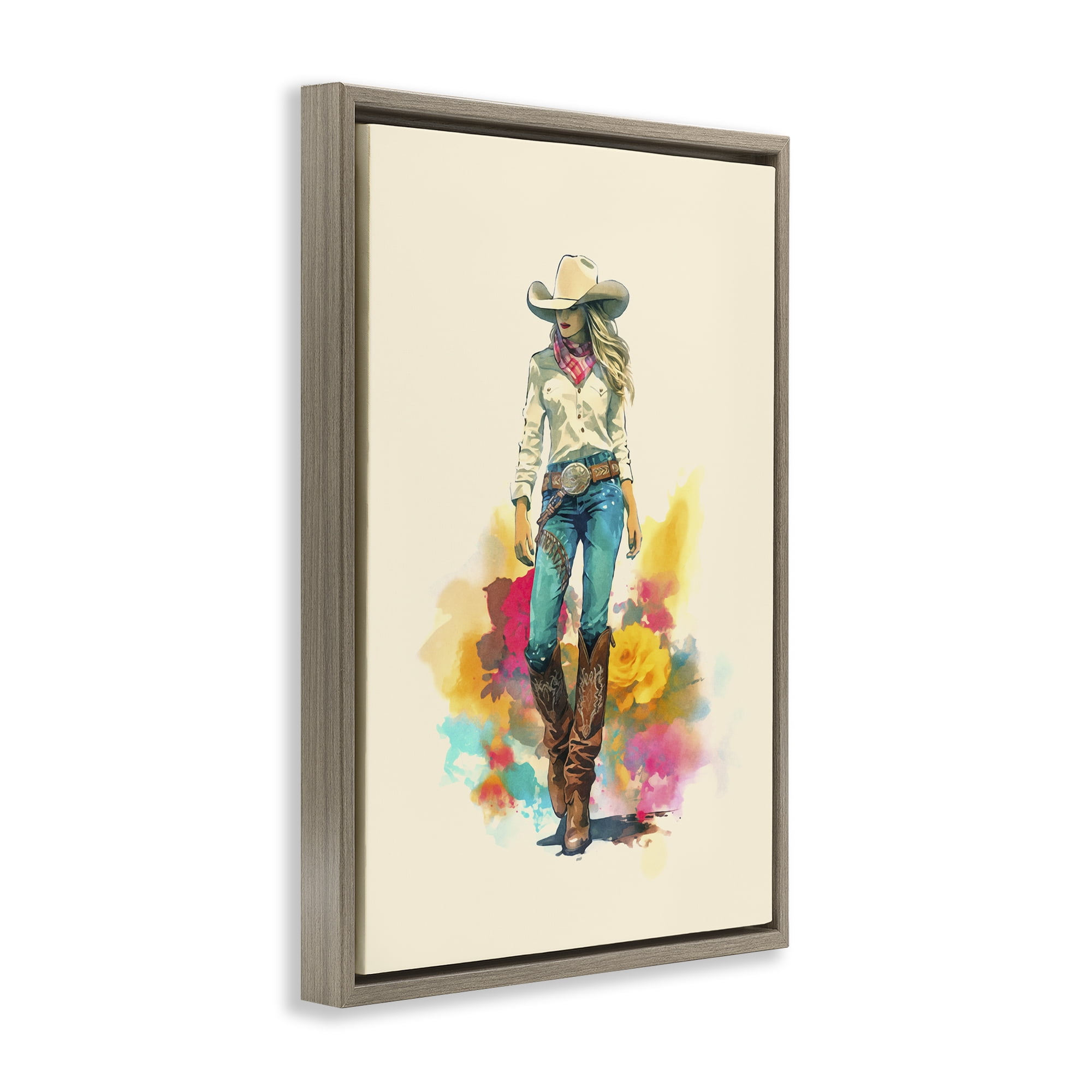 Stupell Industries Prairie Princess Cowgirl People Painting Brown Floater Framed Canvas Art Print Wall Art, 21 x 31