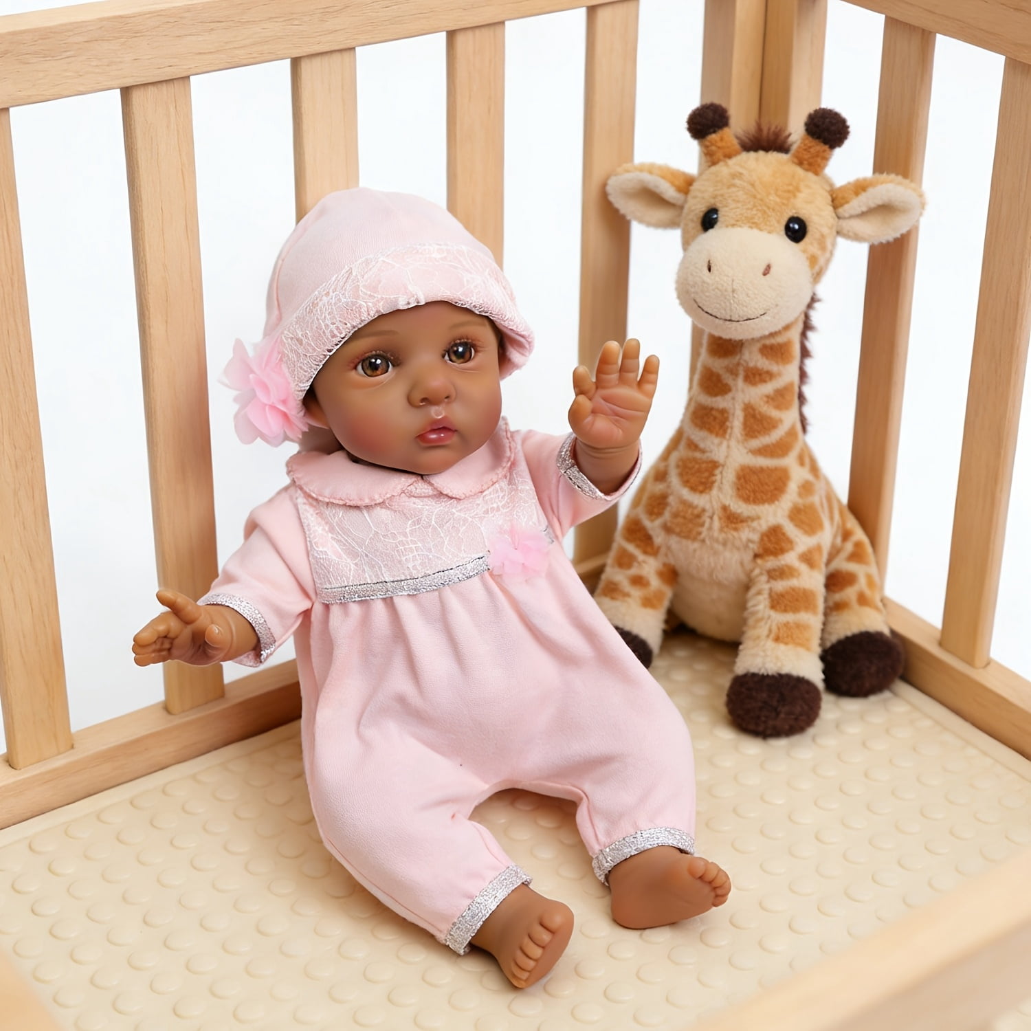 16 Inch Reborn Baby Doll Girl, Black Realistic Newborn Doll With Brown Eyes Pink Outfit, Lifelike Soft Body Baby Doll Collectible Toy For Role Play, Birthday Christmas Gift For Girls Age 3+