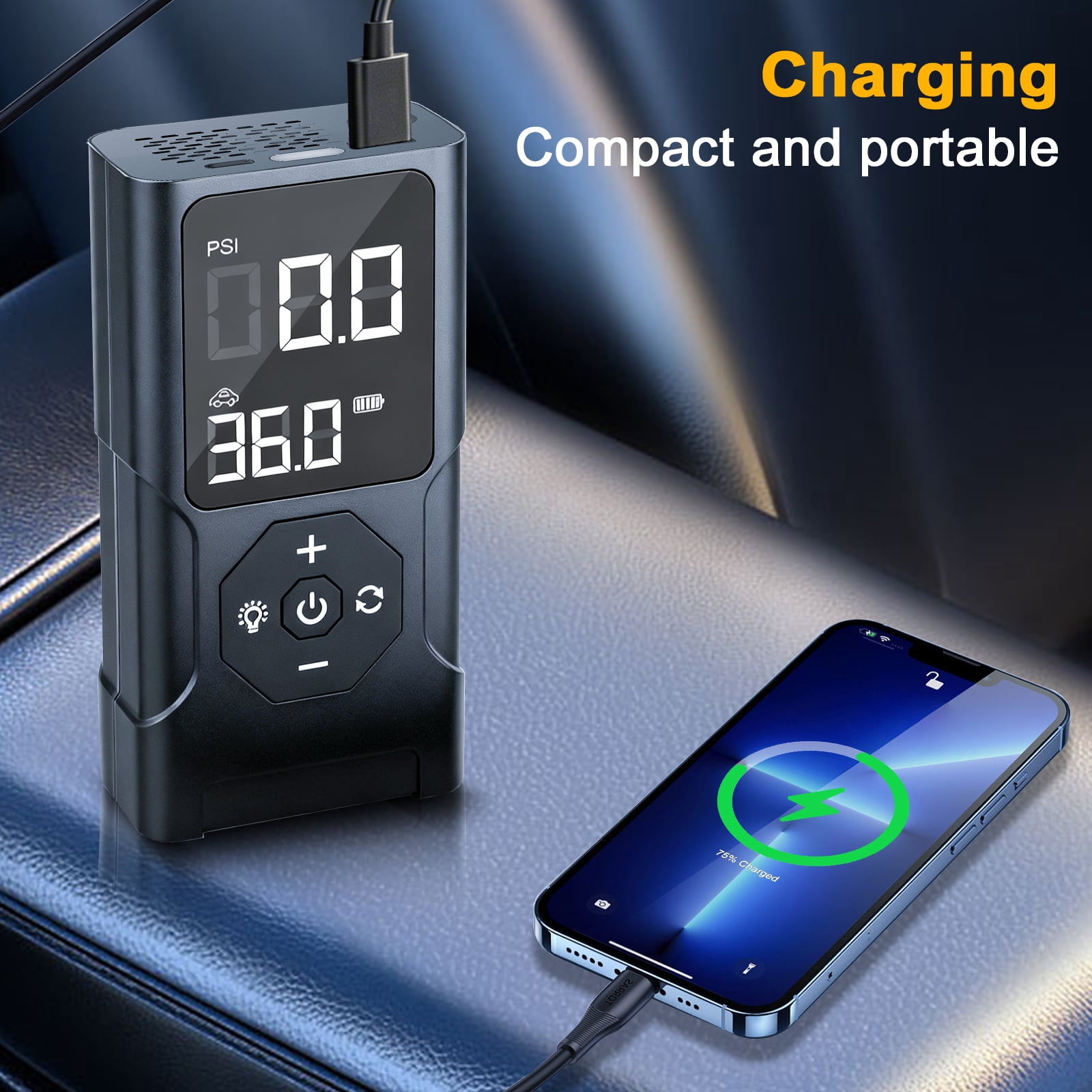 Cordless Portable Tire Inflator Air Compressor for Car, 150 PSI Auto-Pause Tire Pump with LED Light & Power Bank, for Motorcycle, Bicycles, Sports Balls, Pool Floats & Inflatable Toys