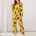 thumbnail image 2 of Pajama Sets for Women 2 Pcs, Light Bulbs Print yellow Button Down Long Sleeve Sleepwear Lounge PJ Sets, 2 of 6
