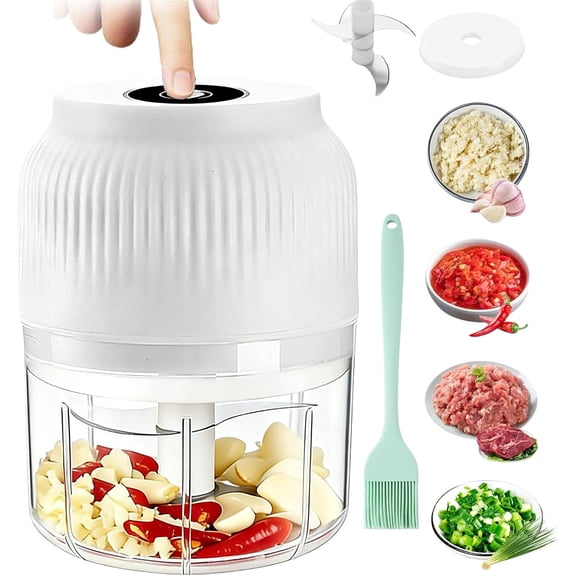 Household Electric Garlic Crusher, 350ML Portable Cordless Electric Garlic Chopper, Rechargeable Food Processor, Vegetable Chopper Blenderfor Ginger Chili Onion Fruit Meat (White*1)