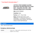 thumbnail image 2 of Left Driver Side Headlight Assembly - Black Bezel with Bulb Shield Over Center Bulb - Compatible with 2000 - 2004 Chevy Impala (Up To 2/05/2004) 2001 2002 2003, 2 of 2