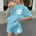 thumbnail image 6 of Kilaqueen Teen Girl Cute Paw Print Summer 2 Piece Outfits Loose Crewneck Short Sleeve T-Shirt Matching Shorts Sets, 6 of 8