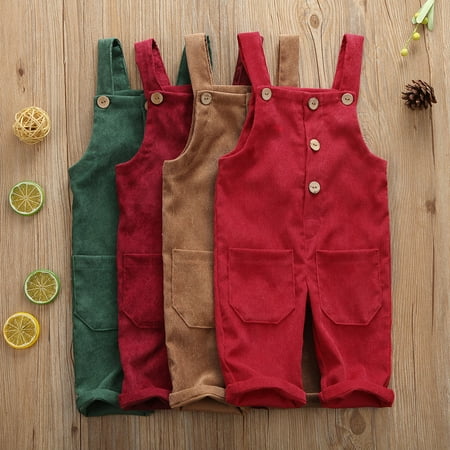

Infant Newborn Baby Suspender Overalls Boys Girls Rompers Warm Jumpsuit Toddler Kids Solid Color Corduroy Bib Pants with Pocket