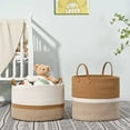 thumbnail image 4 of Large Blanket Basket（21“x13”）,Storage Basket for Organizing, Dog Toy Bin,baby laundry basket,Cotton Rope Blanket Basket for Living Room, Laundry, Nursery, Pillows (White and Brown), 4 of 8