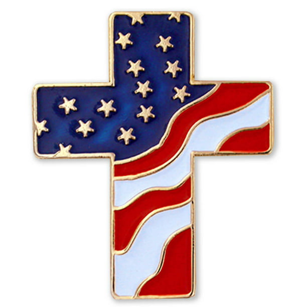 PinMart's American Flag Cross Patriotic Enamel Lapel Pin with Magnetic Back