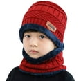thumbnail image 2 of Bonnet et Foulard Doublés en Polaire Chauds pour Garçons et Filles (Rouge Vin), 2 of 5