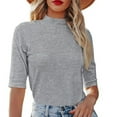 thumbnail image 2 of MIXUE Womens Summer Tops Knitted Solid Color Round Neck Short Sleeve Fashion Casual Elastic Slim Tight Formal Shirts For Women T-shirts Streetwear,Gray,XXL, 2 of 4
