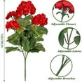 thumbnail image 2 of Morttic 2 Pcs Artificial Geraniums Outdoor Silk Flowers Rose Red Artificial Geranium Bush Faux Flowers Red Geraniums for Floral Home Decor Indoor Garden Patio Grave Cemetary Vase Table Centerpiece, 2 of 7