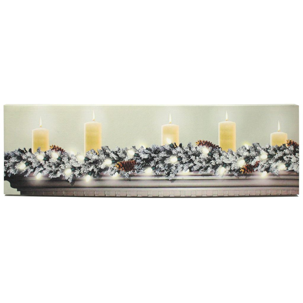 Ohio Wholesale 46550 34" x 10" x 1" "Candles On Mantel" Battery Operated LED Lighted Canvas