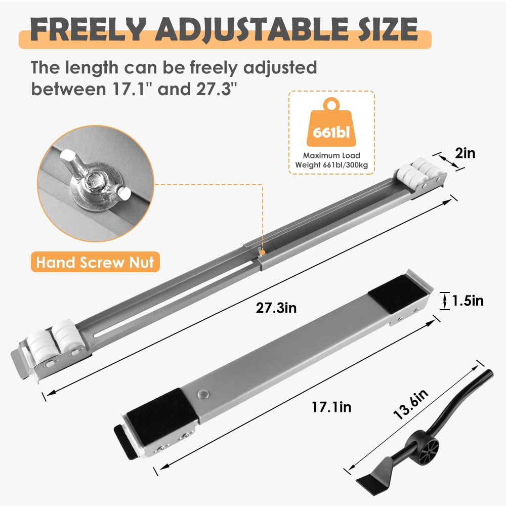 LUCKUP Appliance Rollers Heavy Duty Furniture Dolly Mobile Roller, Washing Machine Stand with Wheels Mobile Base for Refrigerators, Dryers, Washing Machines, Support 660 LB, Gray