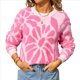 thumbnail image 1 of Suéter de Punto Afelpado para Mujer, Cuello Redondo, Larga, Estampado Floral, Suave, , Holgado, para Otoño e Invierno Rosa S, 1 of 9