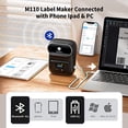 thumbnail image 5 of Impresora de etiquetas Phomemo M110, portátil, con Bluetooth, para pequeñas empresas, con etiquetas térmicas, para direcciones, logotipos, ropa, códigos QR, compatible con teléfonos y PC, con 1 rollo, 5 of 5