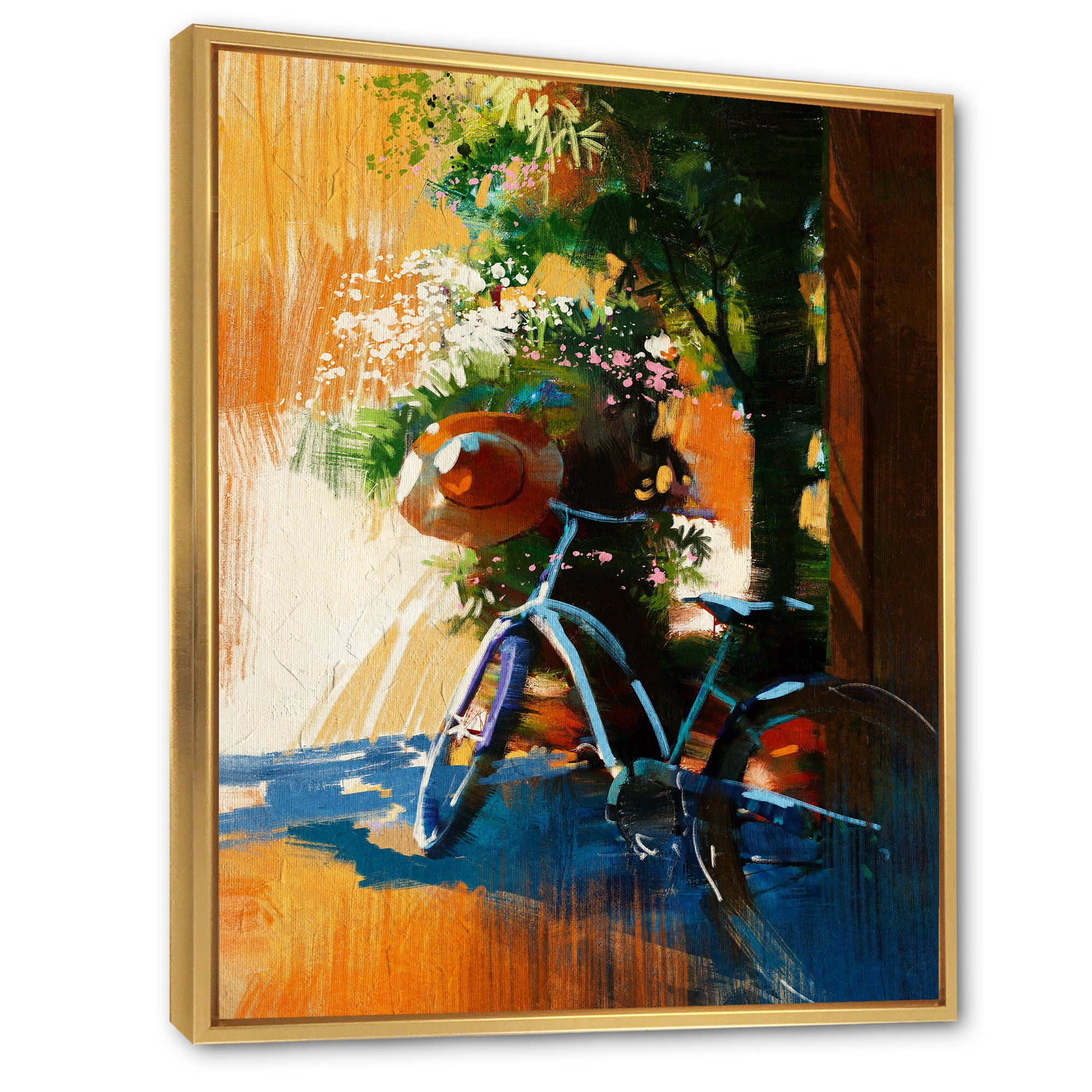 Ancient Bicycle and Old Hat On Summer Day 16 in x 32 in Framed Painting Canvas Art Print, by Designart