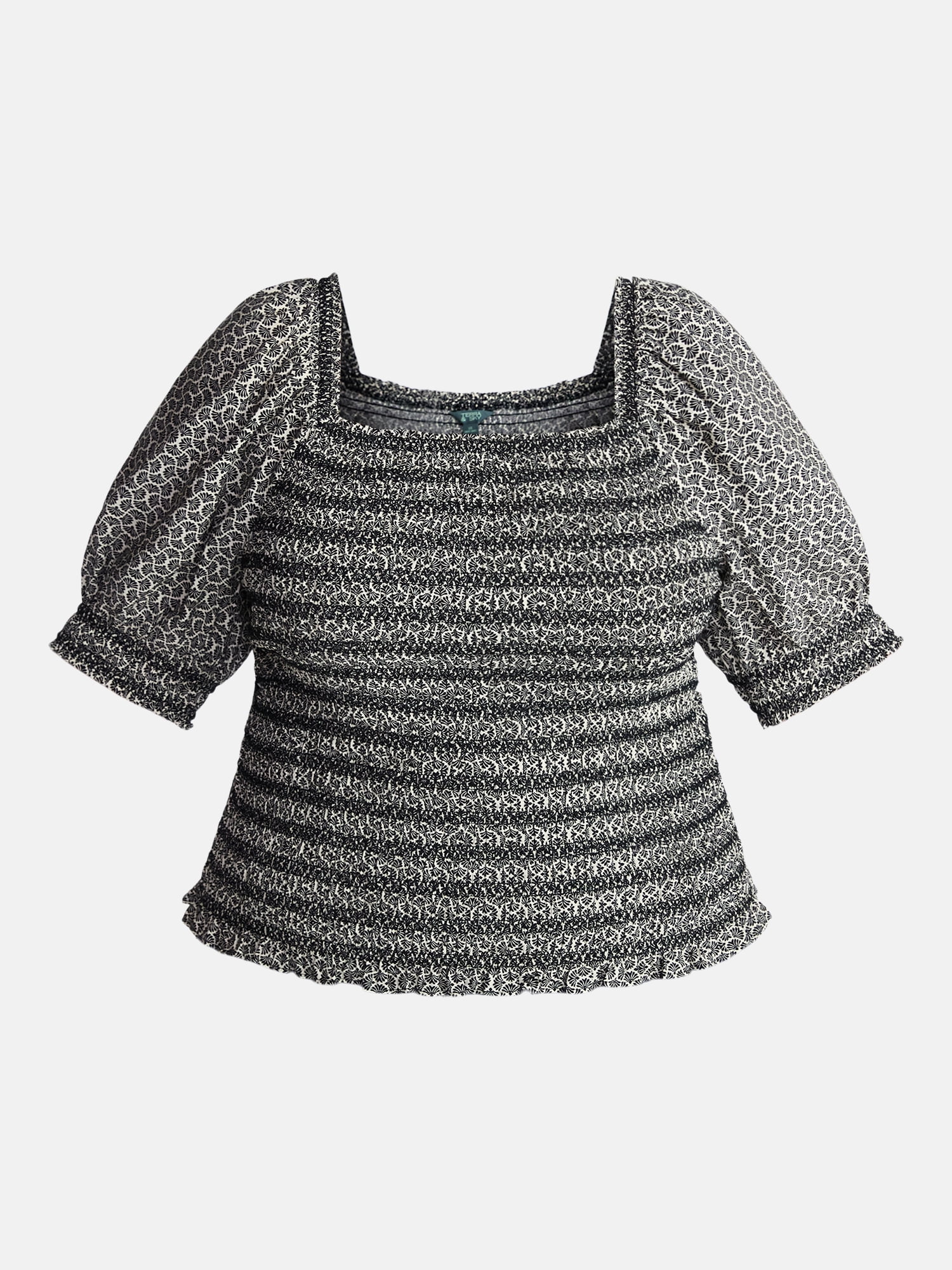 Terra and Sky Women’s Plus Smocked Blouse with Elbow Length Sleeves, Sizes 0X-4X