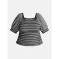 thumbnail image 5 of Terra and Sky Elbow Sleeve Smocked Bodice Blouse, Sizes 0X-5X, 5 of 5