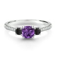 thumbnail image 3 of Gem Stone King 925 Sterling Silver Cushion Purple Amethyst Black Onyx and White Moissanite 3 Stone Engagement Ring for Women (0.87 Cttw, Gemstone February Birthstone, Size 6), 3 of 6